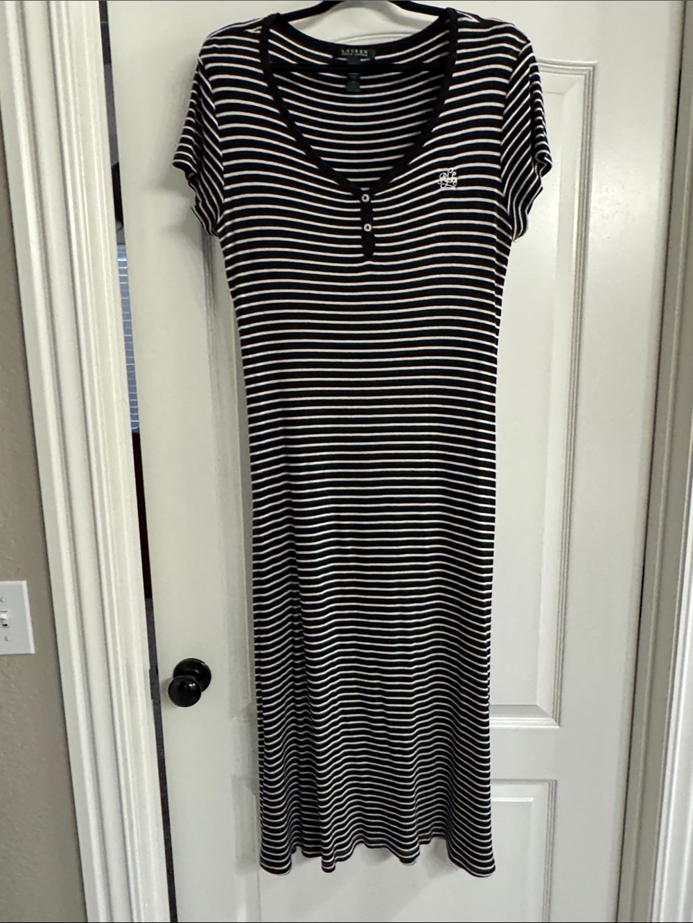 Lauren Ralph Lauren XL Navy & White Striped V‑Neck Midi Dress